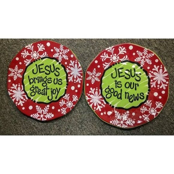 Carla Grogan Christmas Plate Set of Two Brings us Great Joy Is Our Good News - Picture 1 of 1